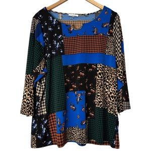 Calvin Klein Floral Patchwork Top Cheetah Print Gold Tone Career Work Casual